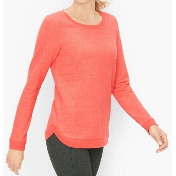 Talbots Featherweight Fleece Curved Hem Soft Sweatshirt Long Sleeve Scoop Neck - Picture 1 of 14